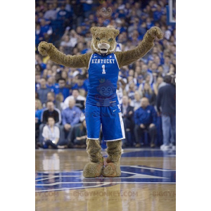 BIGGYMONKEY™ mascotte kostuum bruine kat tijger in blauwe