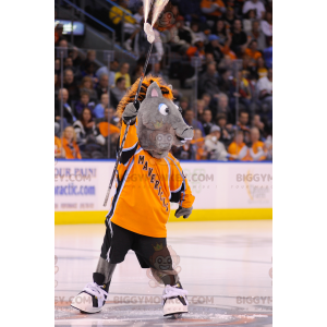 BIGGYMONKEY™ Maskotdräkt Grå Colt-åsna med orange man -