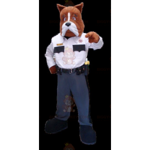 BIGGYMONKEY™ maskotkostume af brun og hvid hund i politiuniform