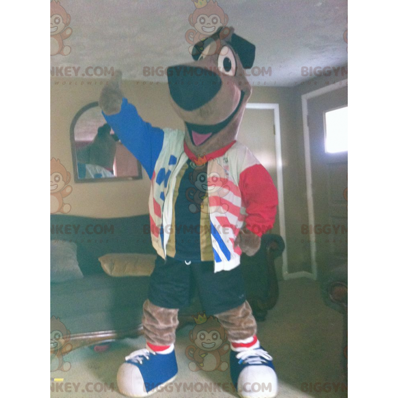 Costume de mascotte BIGGYMONKEY™ de grand chien marron avec un Costume de mascotte BIGGYMONKEY™ de grand chien marron avec un