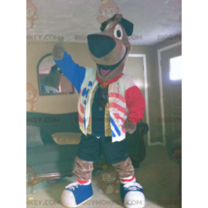 BIGGYMONKEY™ Large Brown Dog Mascot Costume With Red White Blue