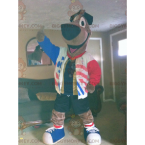 BIGGYMONKEY™ Mascottekostuum voor grote bruine hond met rood