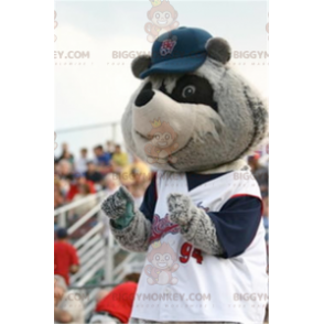 BIGGYMONKEY™ Mascottekostuum grijze en zwarte wasbeer in sportkleding - Bosdieren - BIGGYMONKEY_02305 - BiggyMonkey.com