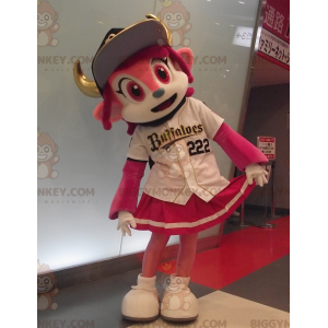 Costume de mascotte BIGGYMONKEY™ de chat rose de fillette de