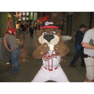 BIGGYMONKEY™ Fat Brown Rodent Beaver Mascot Costume In Baseball