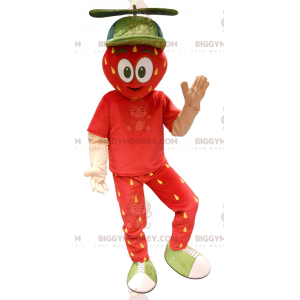 Disfraz de mascota gigante rojo fresa y amarillo BIGGYMONKEY™ -