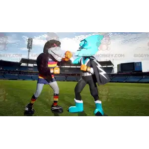 BIGGYMONKEY™s mascot a black raven and an all blue superhero -