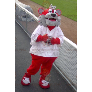 Disfraz de mascota oso perro gris y rojo BIGGYMONKEY™ -