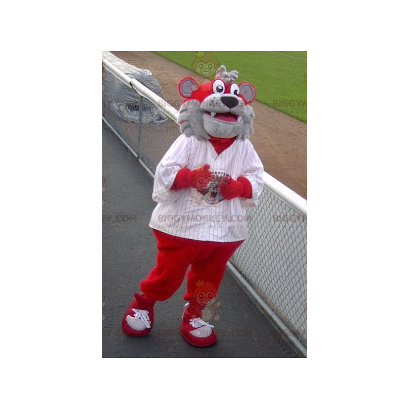 Disfraz de mascota oso perro gris y rojo BIGGYMONKEY™ - Disfraz de mascota oso perro gris y rojo BIGGYMONKEY™ -