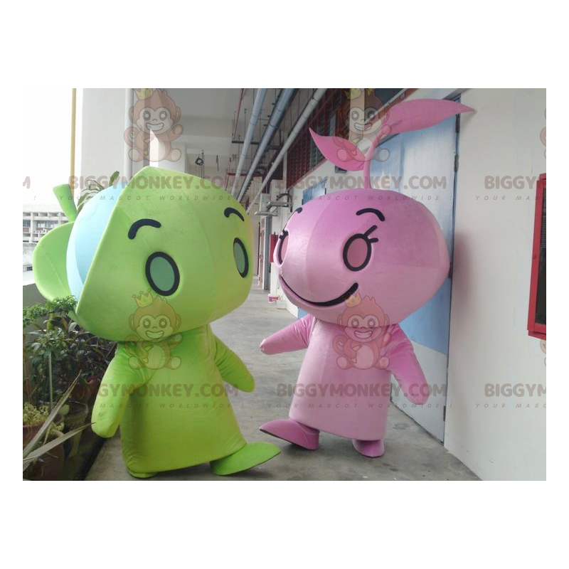 2 mascot BIGGYMONKEY™s giant green and pink men -
