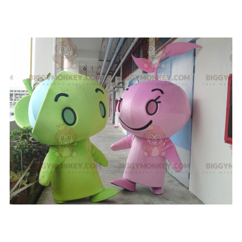 2 mascotte dei giganti uomini verdi e rosa di BIGGYMONKEY - 2 mascotte dei giganti uomini verdi e rosa di BIGGYMONKEY -