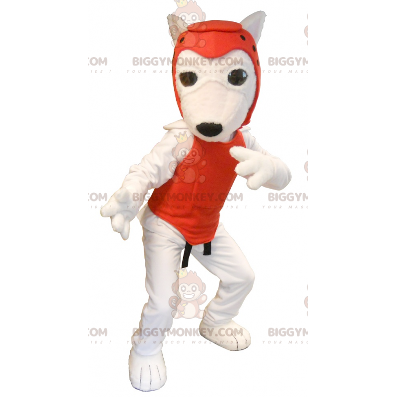Kostium maskotki BIGGYMONKEY™ Biały pies w stroju do taekwondo Kostium maskotki BIGGYMONKEY™ Biały pies w stroju do taekwondo