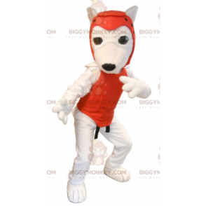 BIGGYMONKEY™ Mascottekostuum Witte hond in Taekwondo-outfit -