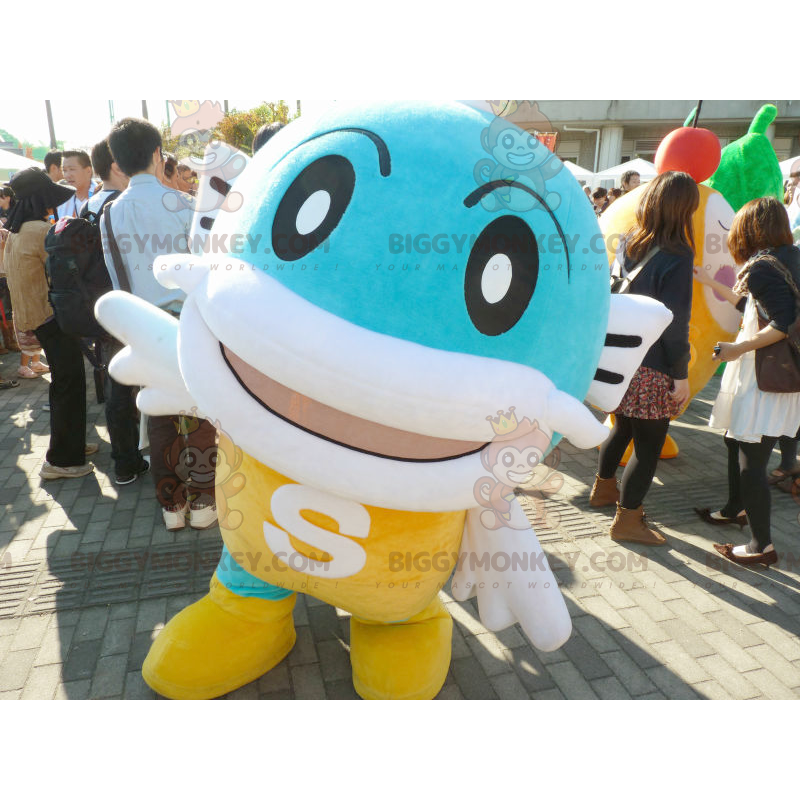 Big Yellow White Blue Fish BIGGYMONKEY™ Mascot Costume – Big Yellow White Blue Fish BIGGYMONKEY™ Mascot Costume –