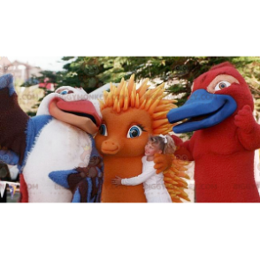 3 mascote do BIGGYMONKEY™ um pássaro um ouriço laranja e uma