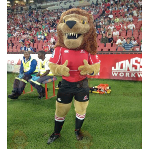 BIGGYMONKEY™ Mascot Costume of Roaring Brown Lion in Black and