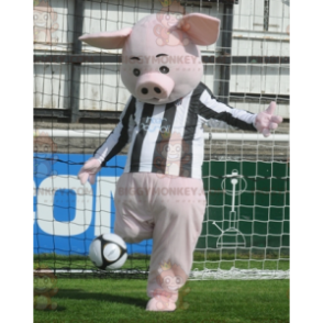 BIGGYMONKEY™ Pink grisemaskotkostume med sort og hvid trøje -