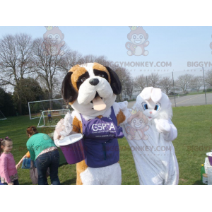 Duo de mascottes BIGGYMONKEY™ un Saint-Bernard tricolore et un