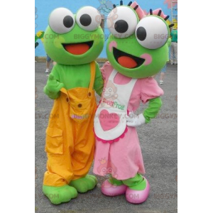 2 rane verdi mascotte di BIGGYMONKEY™ in abiti colorati -