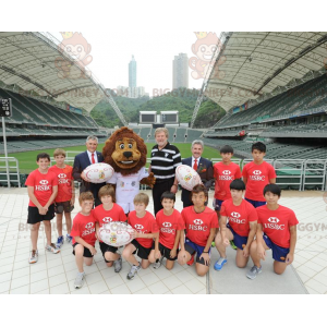 Kostým maskota BIGGYMONKEY™ Hnědý lev v bílém sportovním