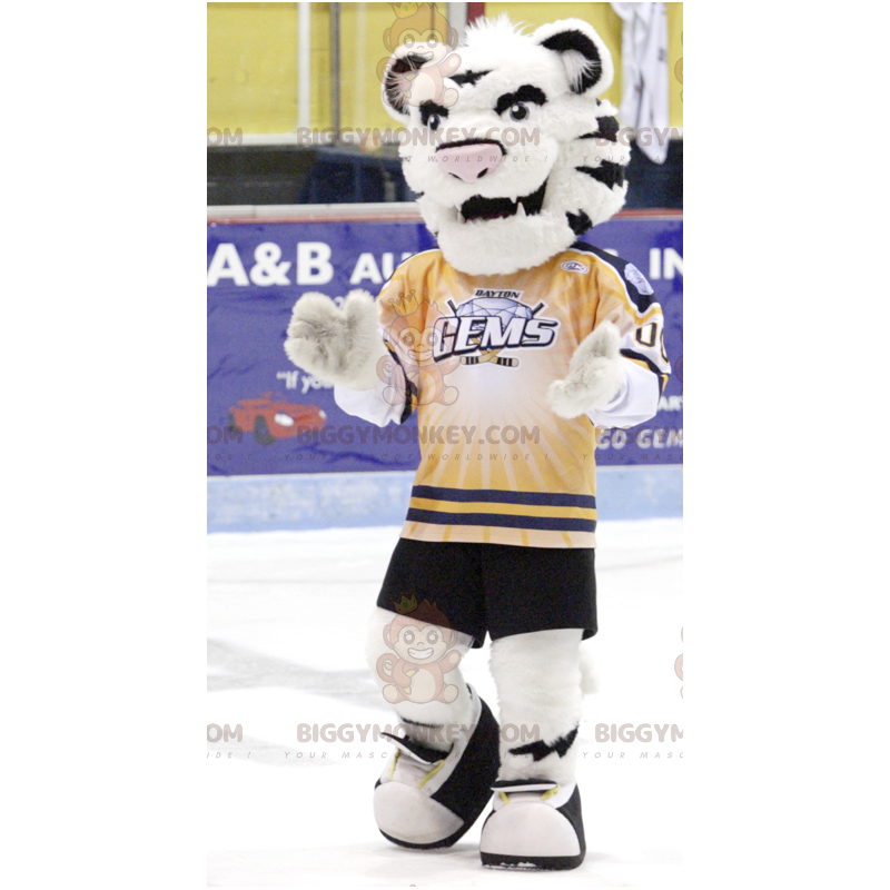 White & Black Tiger BIGGYMONKEY™ Mascot Costume In Sportswear – White & Black Tiger BIGGYMONKEY™ Mascot Costume In Sportswear –