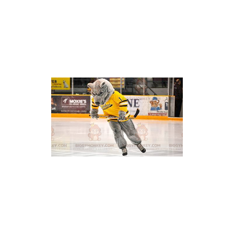 Gray Bear BIGGYMONKEY™ Mascot Costume with Yellow Jersey - Gray Bear BIGGYMONKEY™ Mascot Costume with Yellow Jersey -