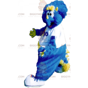 BIGGYMONKEY™ All Furry Blue & Yellow Dinosaur Mascot Costume -