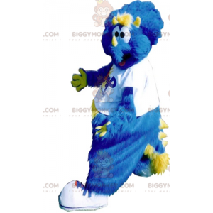 Στολή μασκότ δεινοσαύρων BIGGYMONKEY™ All Furry Blue & Yellow Dinosaur - Μασκότ δεινοσαύρων - BiggyMonkey.com