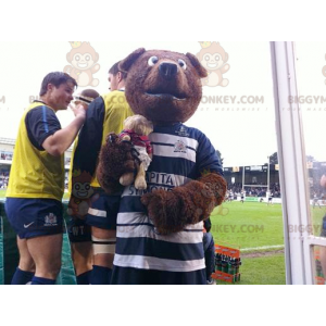 BIGGYMONKEY™ Mascottekostuum van bruine beer in blauw-witte