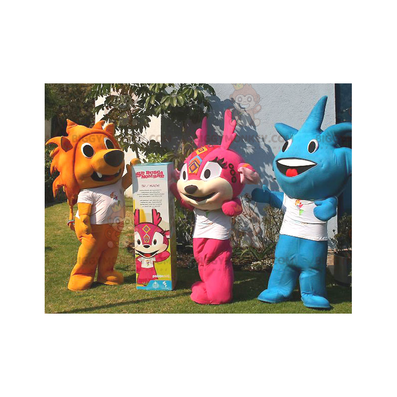 3 maskot BIGGYMONKEY™s av färgglada och leende karaktärer - 3 maskot BIGGYMONKEY™s av färgglada och leende karaktärer -