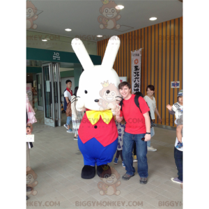 BIGGYMONKEY™ Mascot Costume White Rabbit in Red and Blue Outfit