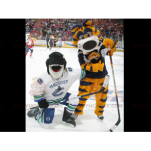 2 BIGGYMONKEY's mascotte een gele en blauwe tijger en een orka een zwarte haai - Mascottes van de tijger - BiggyMonkey.com