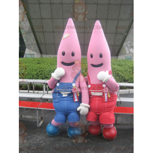 2 BIGGYMONKEY™s Pink Starfish Mascot Dressed In Overalls -