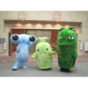 3 BIGGYMONKEY's mascotte een blauwe alien en twee groene