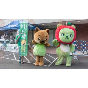 La mascota de 2 BIGGYMONKEY™, un zorro marrón y un oso verde