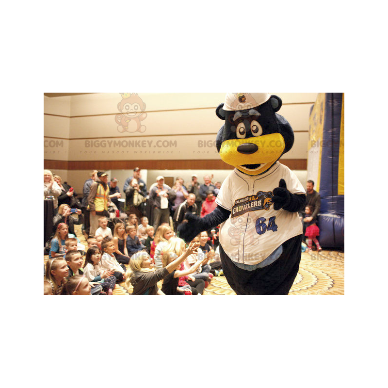 Black and Yellow Bear BIGGYMONKEY™ Mascot Costume in White Black and Yellow Bear BIGGYMONKEY™ Mascot Costume in White