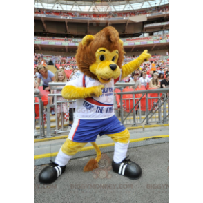 Disfraz de mascota BIGGYMONKEY™ León marrón y amarillo en ropa