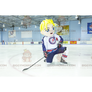 BIGGYMONKEY™ Mascot Costume Blond Boy With Blue Eyes In Hockey