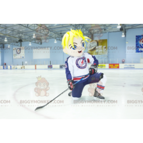 BIGGYMONKEY™ Mascot Costume Blond Boy With Blue Eyes In Hockey