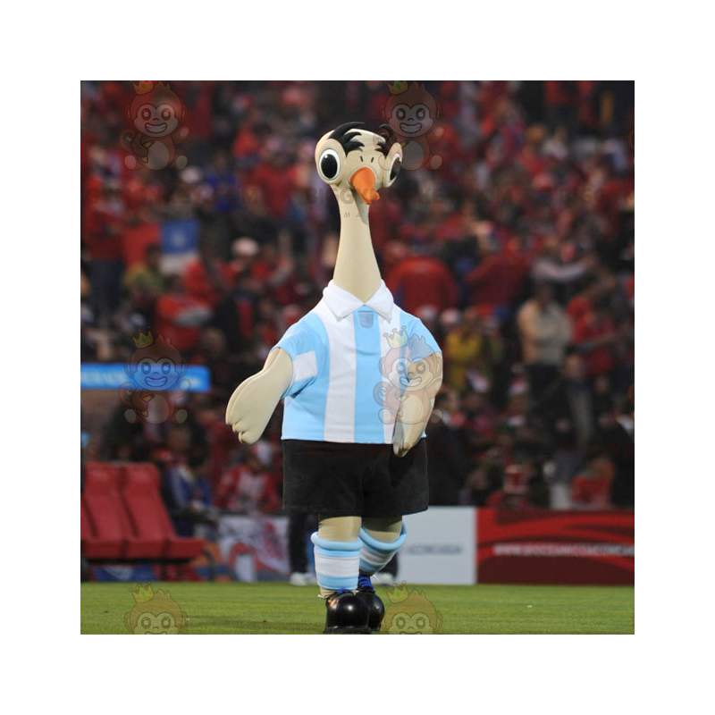 Traje de mascote BIGGYMONKEY™ Roupa esportiva de avestruz bege Traje de mascote BIGGYMONKEY™ Roupa esportiva de avestruz bege