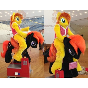 BIGGYMONKEY™ Maskotdräkt Gul och röd ponny med blå ögon -