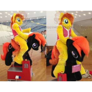 BIGGYMONKEY™ maskotkostume Gul og rød pony med blå øjne -
