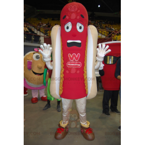Punainen ja tan Giant Hot Dog BIGGYMONKEY™ maskottiasu -