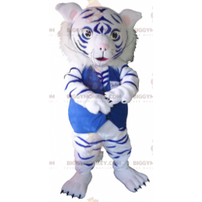 Weißer und blauer Tiger BIGGYMONKEY™ Maskottchen-Kostüm -