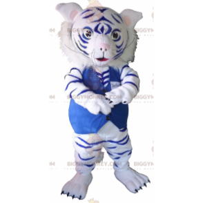 Λευκή και μπλε στολή μασκότ Tiger BIGGYMONKEY™ - Μασκότ τίγρης - BIGGYMONKEY_0233 - BiggyMonkey.com