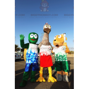 3 Maskot BIGGYMONKEY™ zelená želva, šedý pštros a pes - Maskoti psů - BIGGYMONKEY_02389 - BiggyMonkey.com