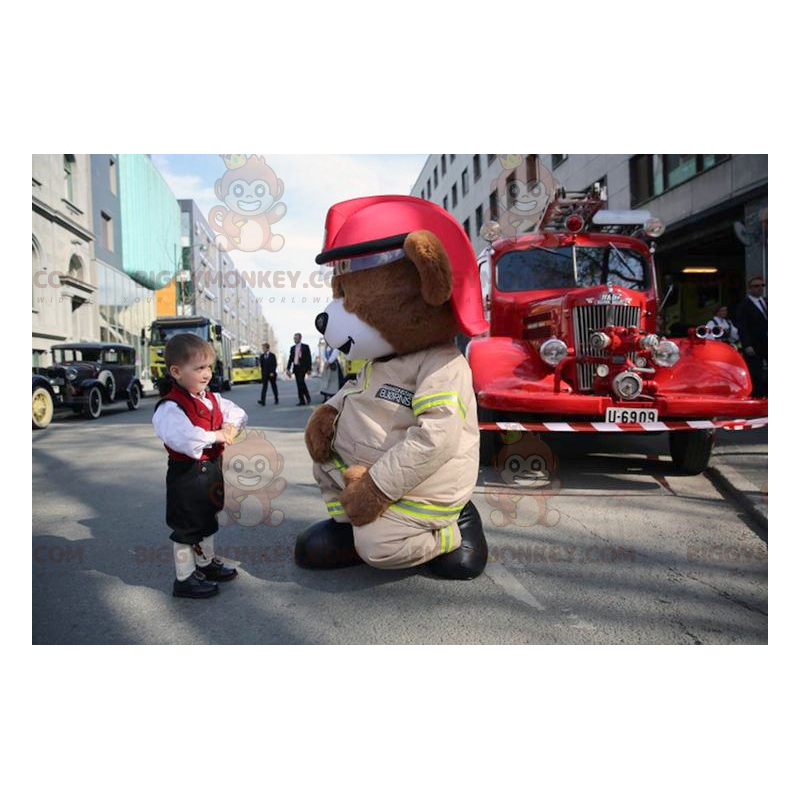 Στολή μασκότ BIGGYMONKEY™ Big Brown Teddy Bear με στολή πυροσβέστη - Μασκότ αρκούδας - BIGGYMONKEY_02390 - BiggyMonkey.com