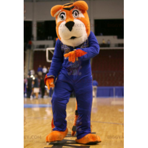 Oranje en witte tijger BIGGYMONKEY™ mascottekostuum in blauwe