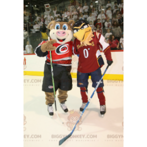 2 BIGGYMONKEY™s mascot a brown pig and a beige eagle -