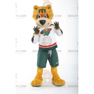 Disfraz de mascota Orange Bear BIGGYMONKEY™ en ropa deportiva -